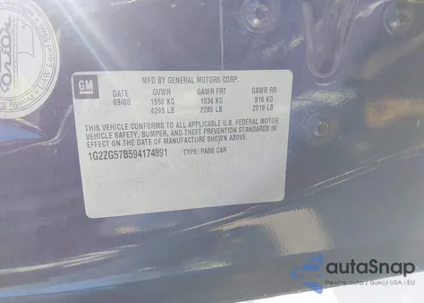 2009 Pontiac G6 z USA, uszkodzony, nr VIN 1G2ZG57B594174891